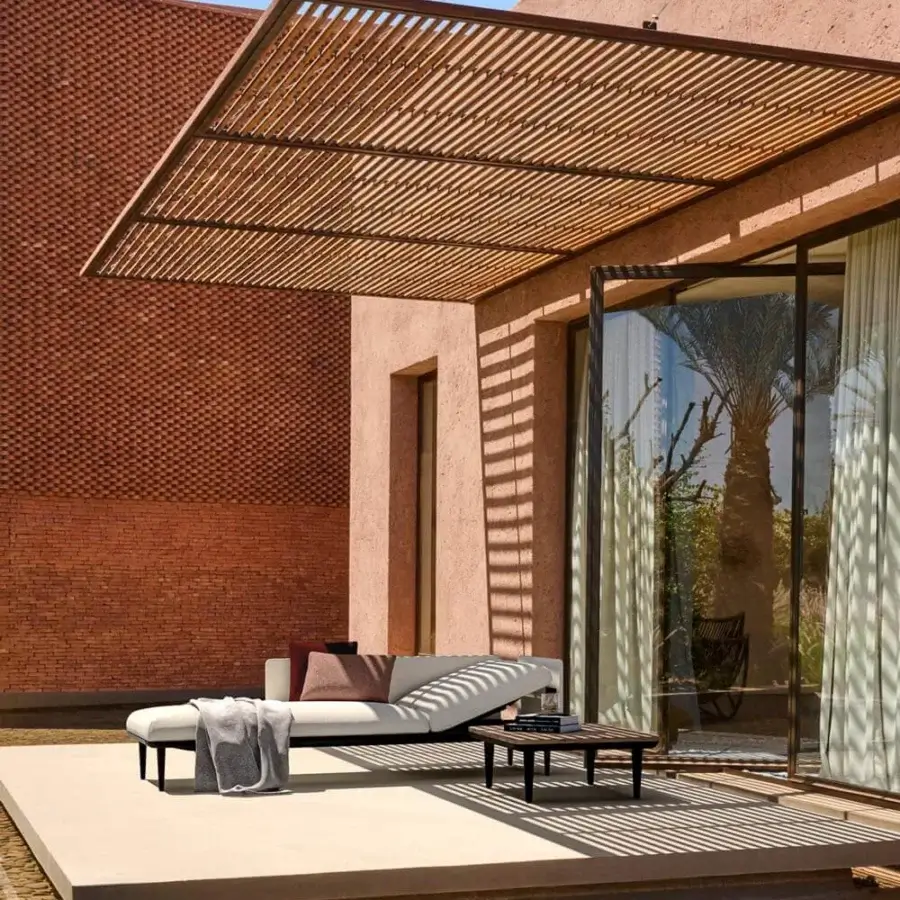 Superior Royal Botania Styletto lounge coffee table built with sustainable teak wood and a dark finish