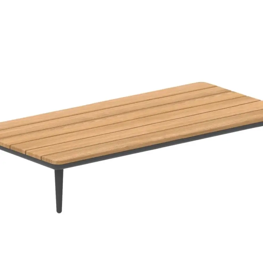 Exceptional Royal Botania Styletto lounge coffee table crafted with sustainable teak wood and dark finished legs