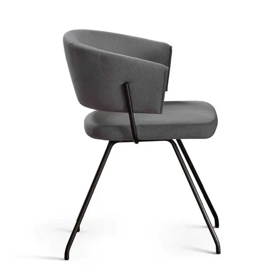 Distinguished Bonaldo Bahia armchair in matte gray textile with slender dark metal legs and curved backrest