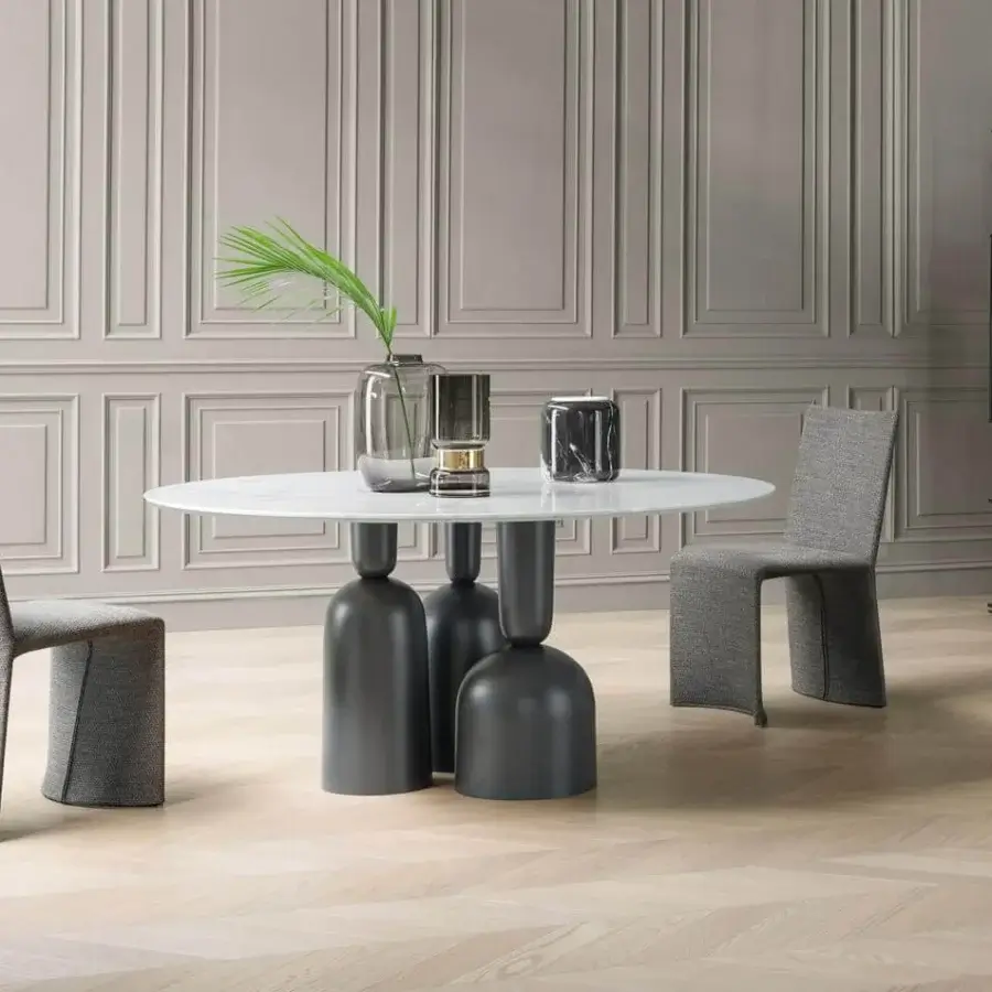 Innovative Bonaldo Cop table with ceramic top and matte black painted metal base crafted in Italy