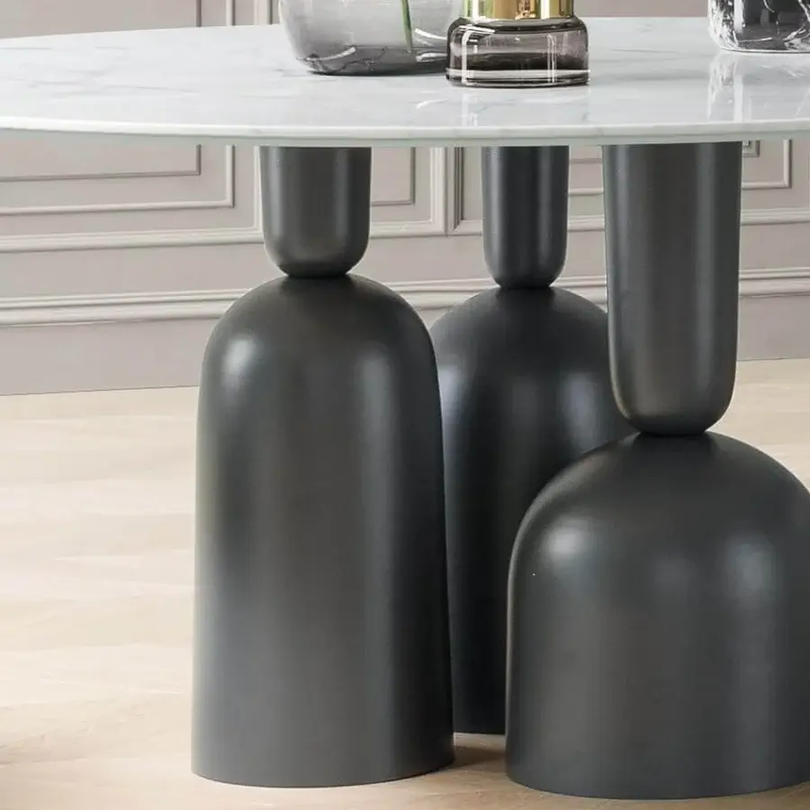 Elegant Bonaldo Cop table with a refined round tabletop in white and dark painted metal legs