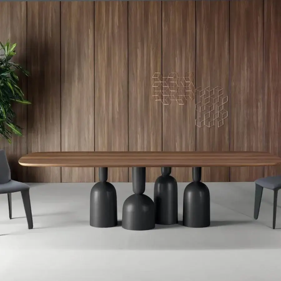 Superior Bonaldo Cop table with a refined wood top and innovative dark gray matte painted metal base