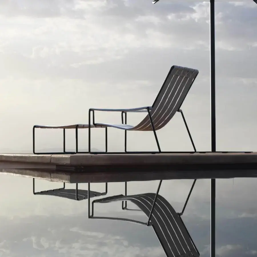 Superior Royal Botania Strappy lounger with coated stainless steel frame and light gray parallel seat straps