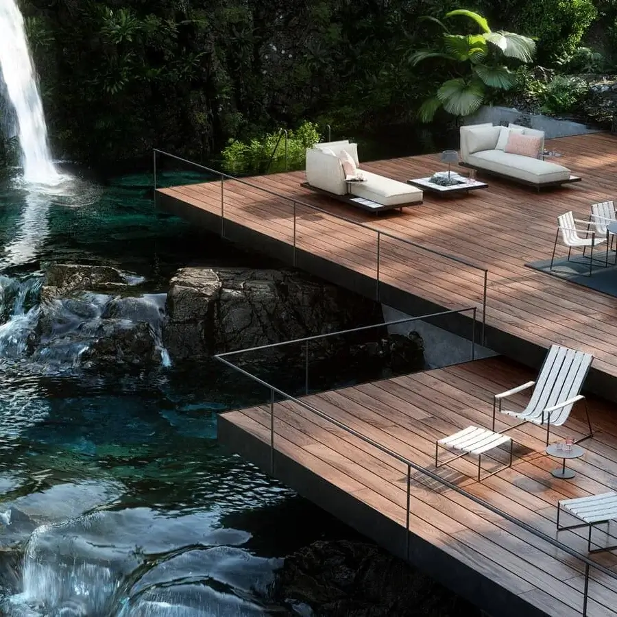Superior Royal Botania Strappy lounger with white coated stainless steel frame and comfortable seat straps offering a sleek design