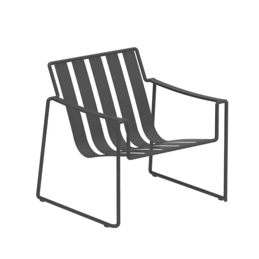 Remarkable Royal Botania Strappy lounge chair with dark grey coated stainless steel frame and geometric seat straps