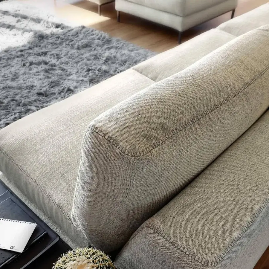 Superior Ditre Italia Artis ottoman in light beige fabric with matte finish and “Punto Pettine” stitch detail