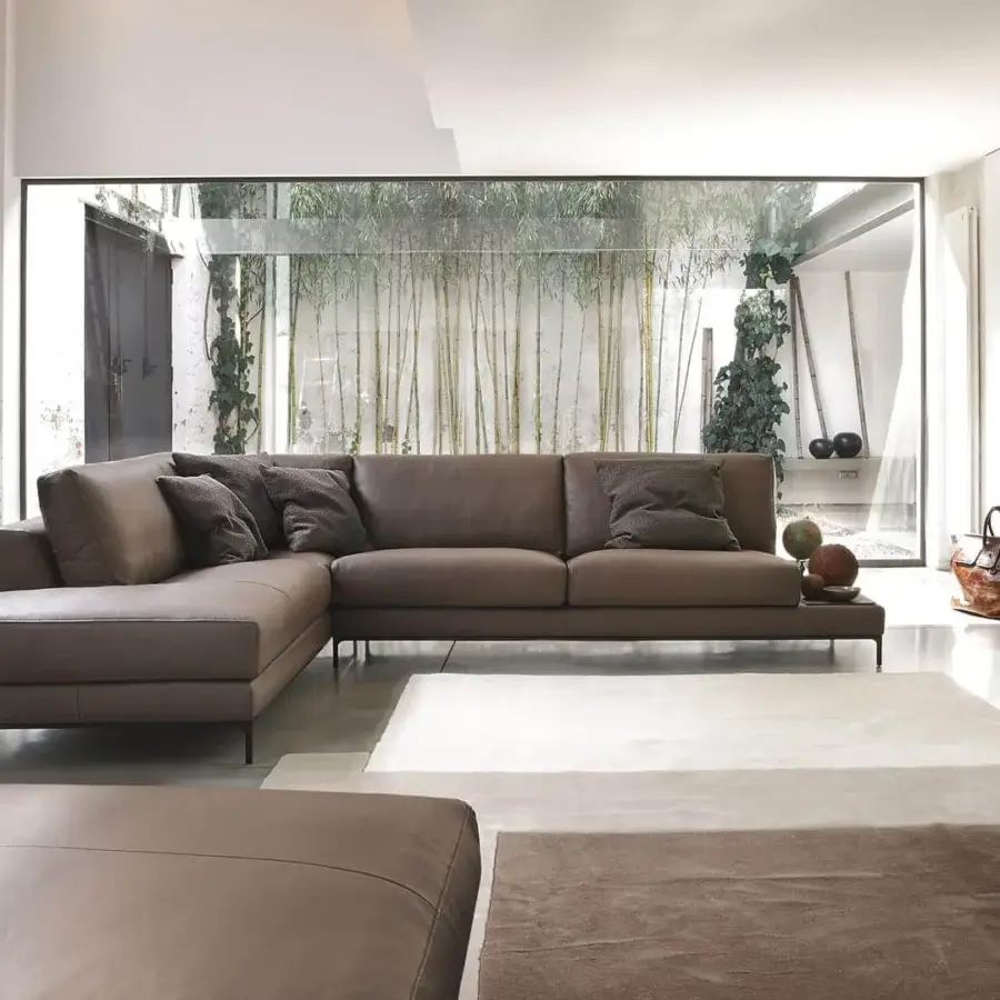 Exclusive Ditre Italia Artis ottoman with smooth medium brown material and discreet dark metal profile