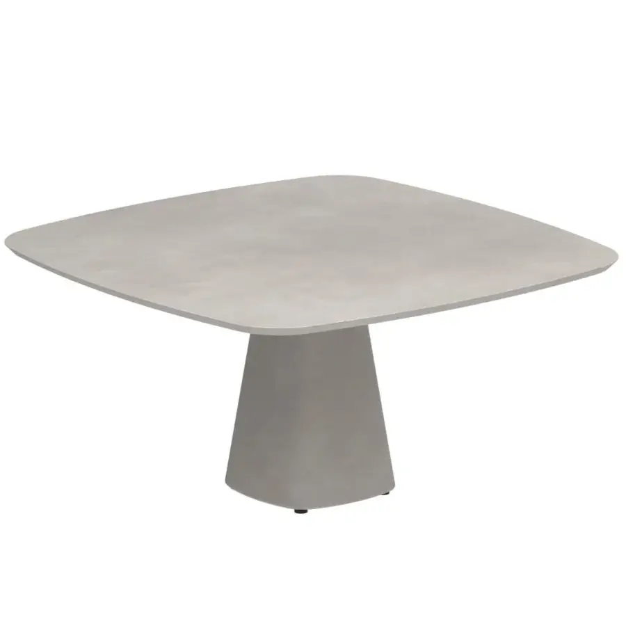 Sophisticated Royal Botania Conix table with a round concrete top and striking conical fibre-reinforced concrete base in a light gray matte finish