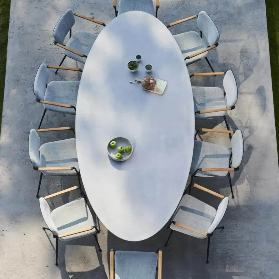 Sophisticated Royal Botania Conix table crafted with light gray polished concrete top and conical fibre-reinforced Ductal® concrete bases