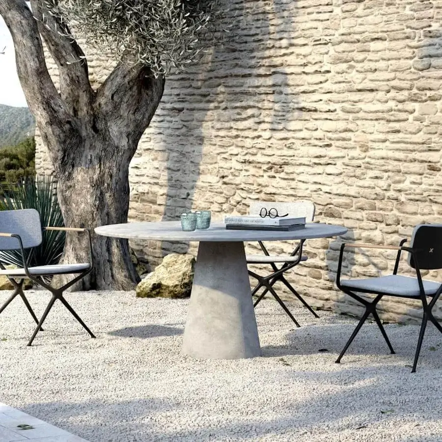 Exceptional Royal Botania Conix table with a smooth matte finish in light grey fibre-reinforced Ductal® concrete construction