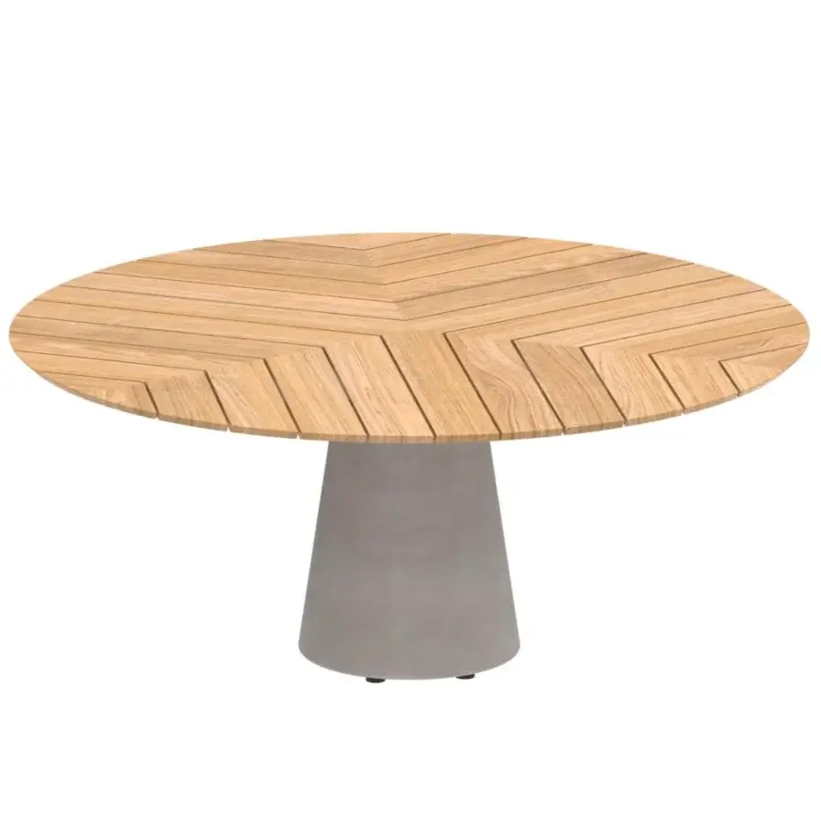 Exceptional Royal Botania Conix table built with teak wood and fibre-reinforced Ductal® concrete in a smooth, matte finish
