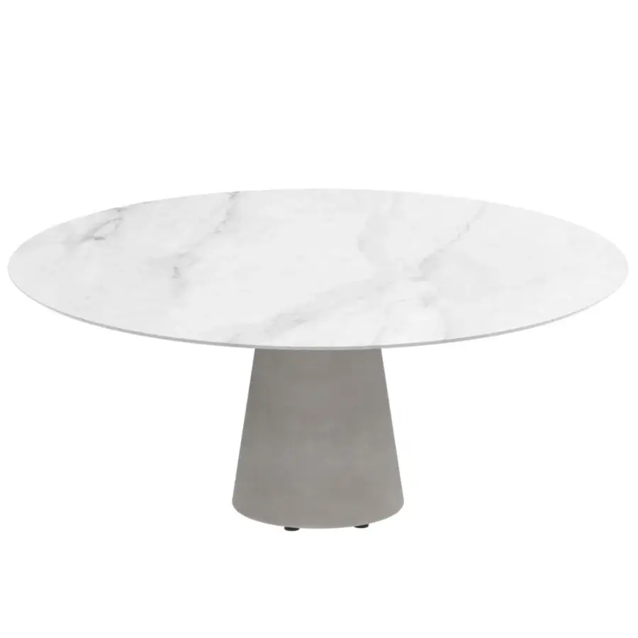 Distinguished Royal Botania Conix table with white marble-effect ceramic top and polished grey fibre-reinforced Ductal® concrete base