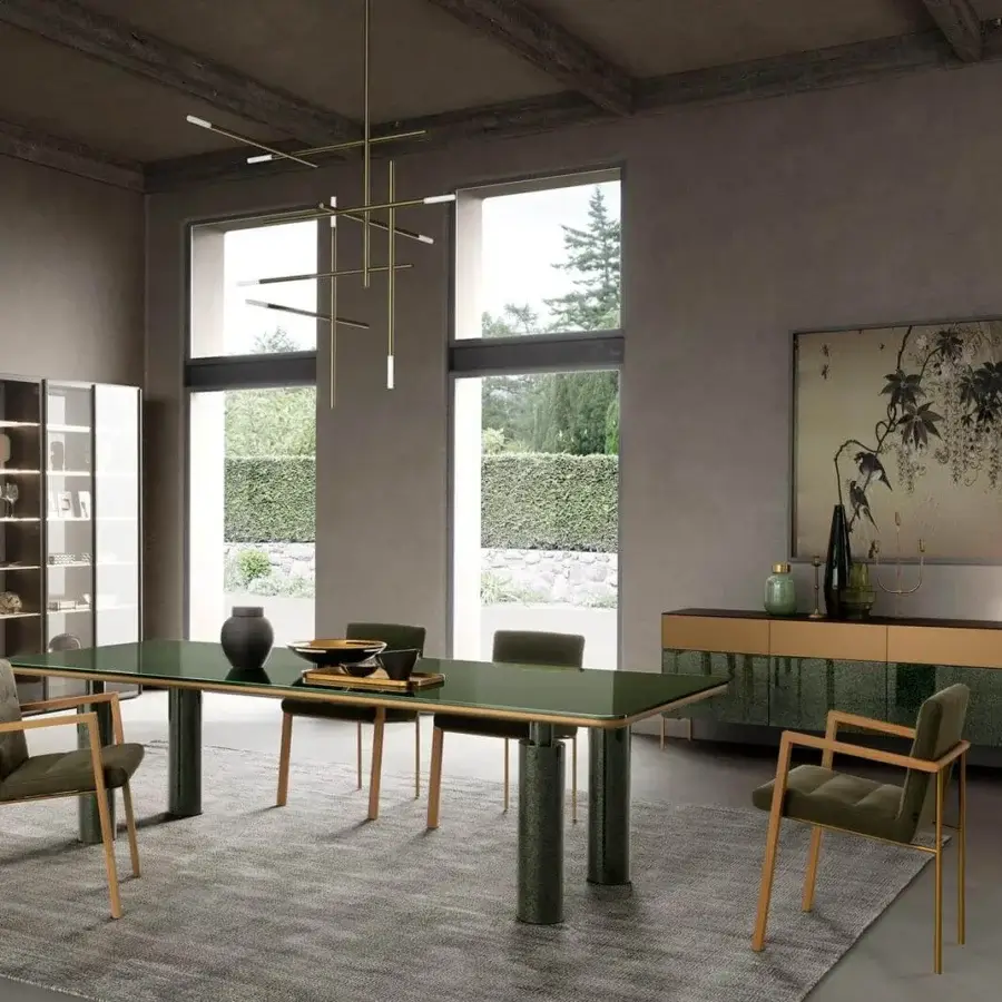 Exceptional Presotto Kolosso table with rectangular green glossy top and cylindrical legs