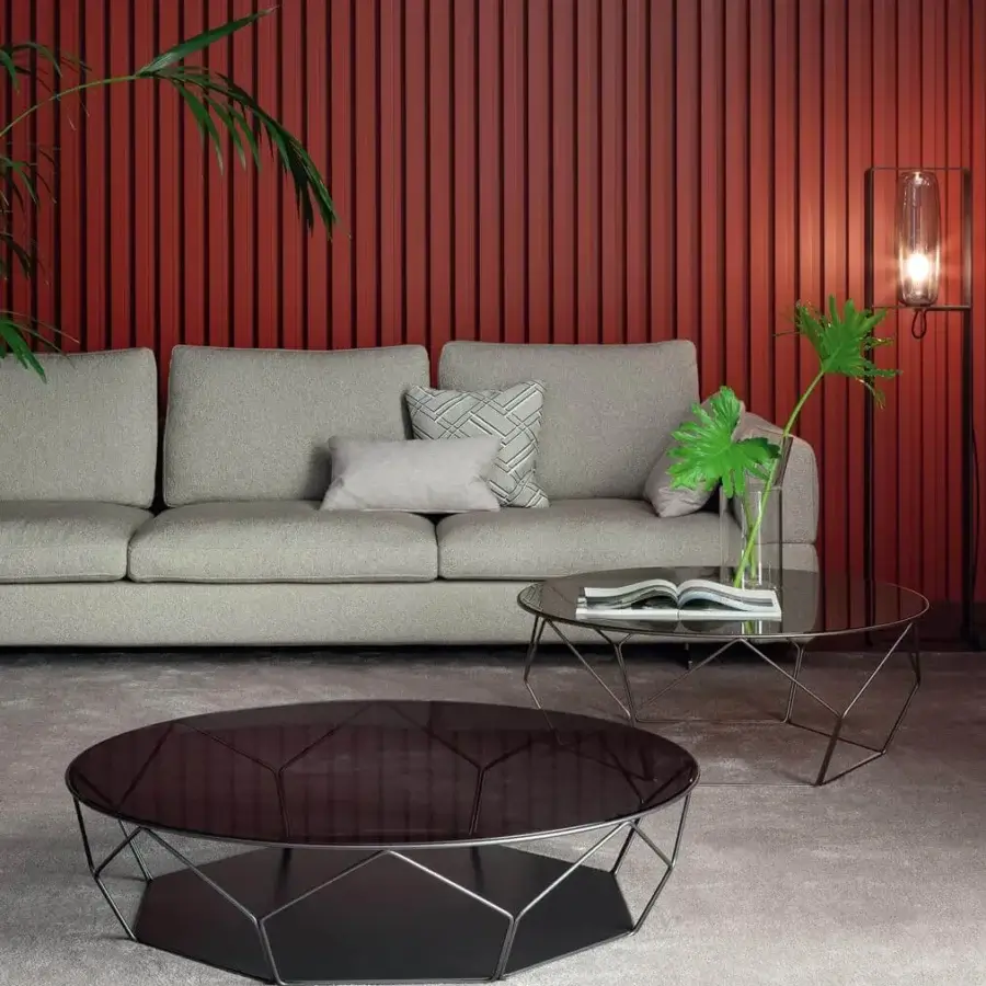 Superior Bonaldo Arbor coffee table with a round dark tabletop and expressive curved metal rods in a matte finish