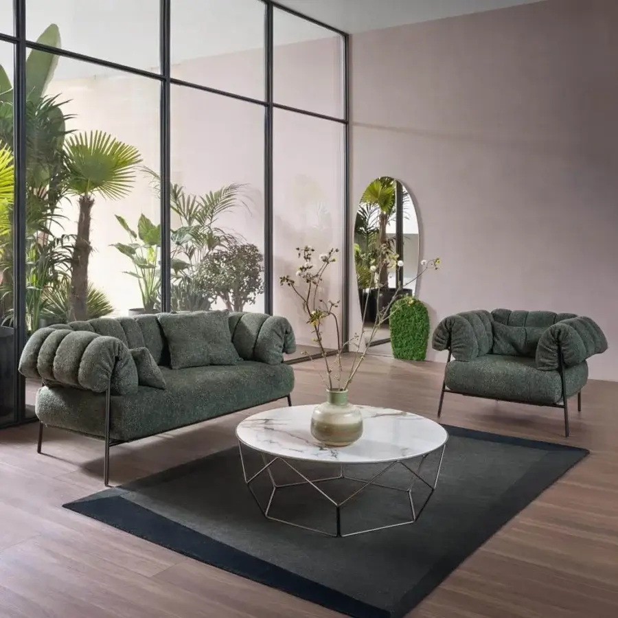 Superior Bonaldo Arbor coffee table with a gold-tone metal base and glossy light-colored glass or ceramic top