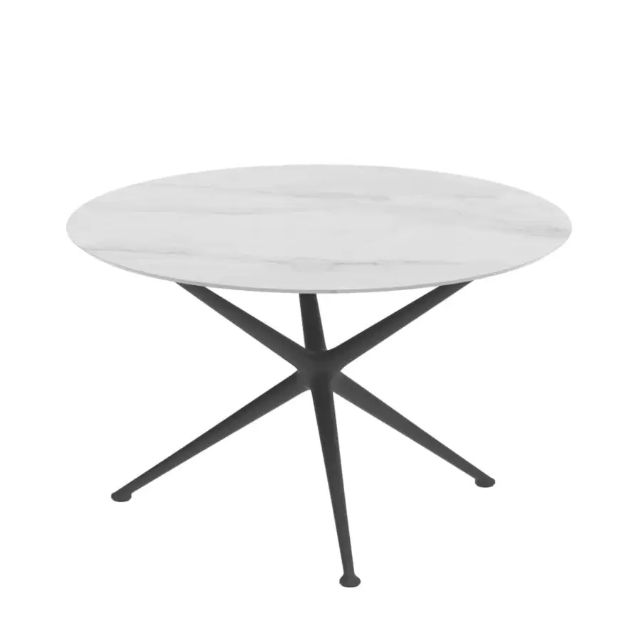 Exceptional Royal Botania Exes table with smooth light ceramic top and dark matte coated aluminum legs