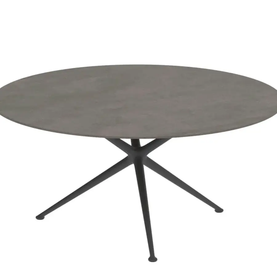 Elegant Royal Botania Exes table with medium-grey ceramic tabletop and intersecting black coated aluminum base