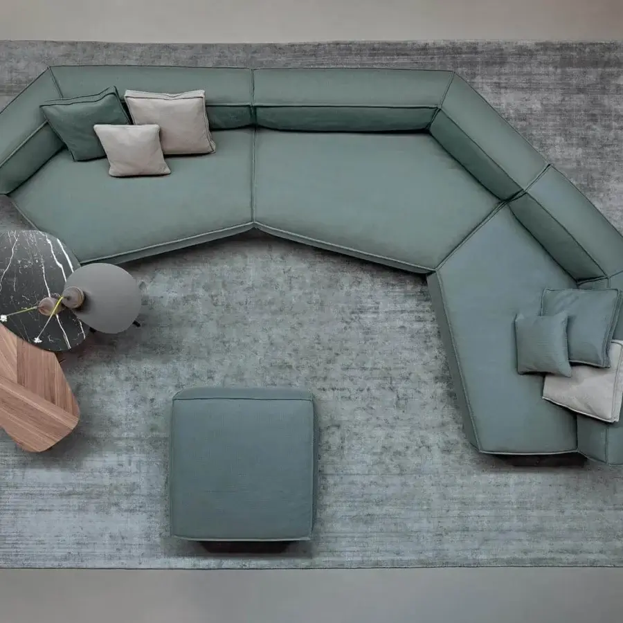 Exceptional Bonaldo Peanut B.X sectional upholstered in muted green fabric with anthracite grey matt painted wood feet