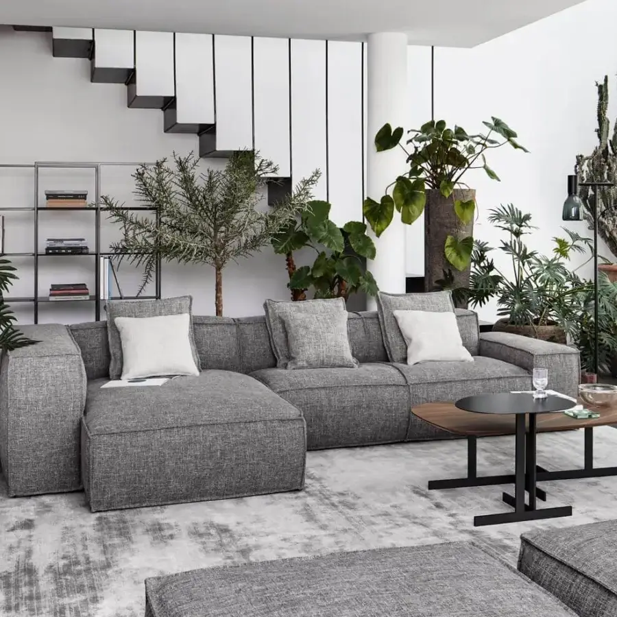 Distinguished Bonaldo Peanut B.X sectional with medium gray fabric upholstery and anthracite grey matt painted wood feet