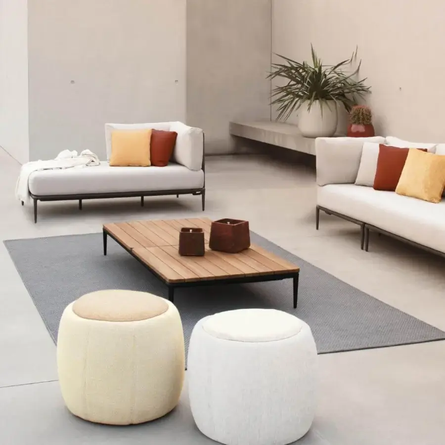 Superior Royal Botania Tono ottoman with removable cushion in light grey textured textile and moulded plastic core