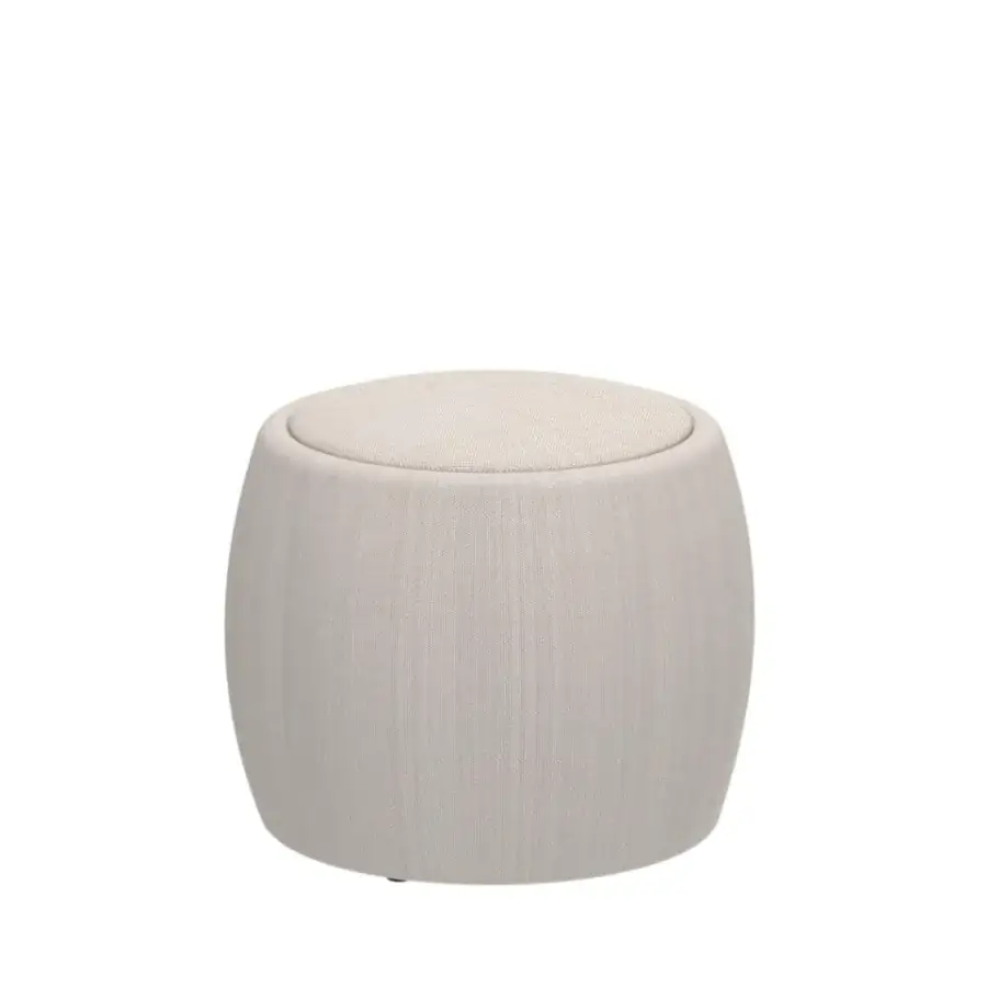 Exceptional Royal Botania Tono ottoman with light beige textile upholstery and molded plastic construction offering a subtly textured matte finish