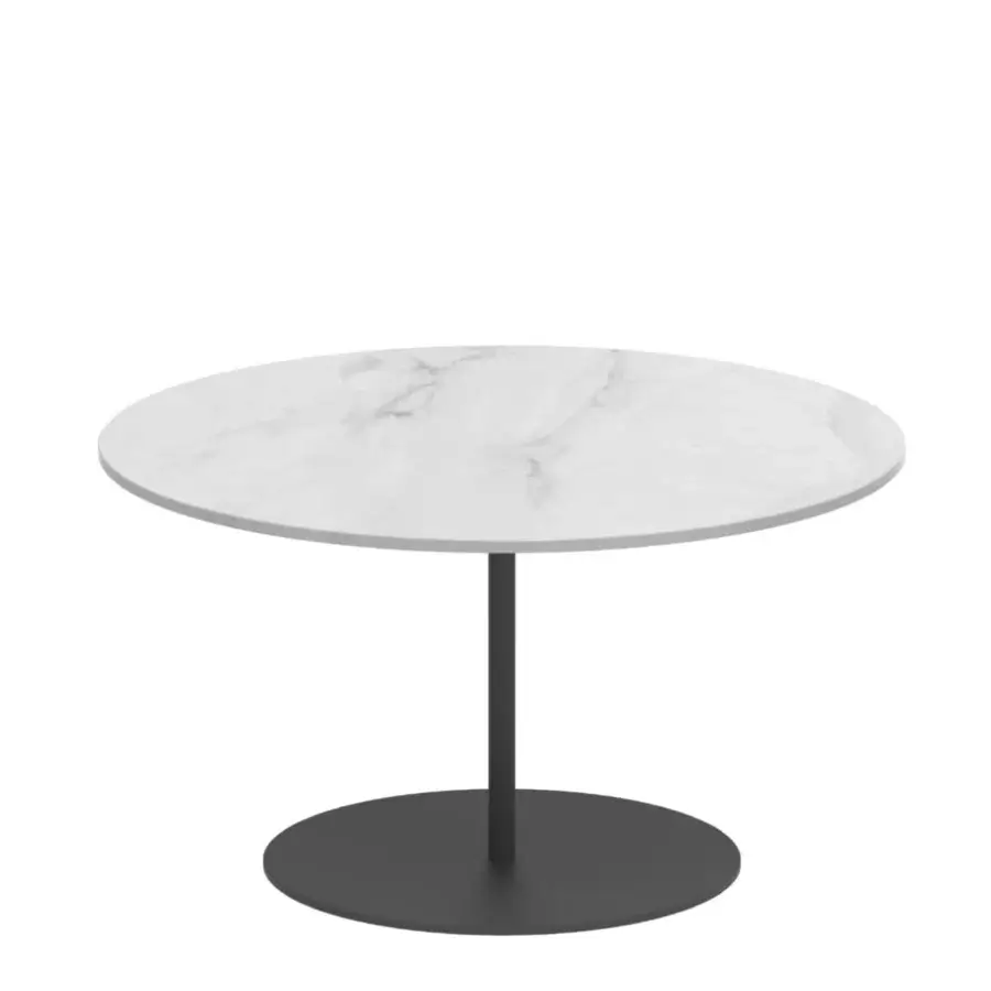 Distinguished Royal Botania Butler side table with enameled lava stone tabletop and dark gray coated stainless steel base