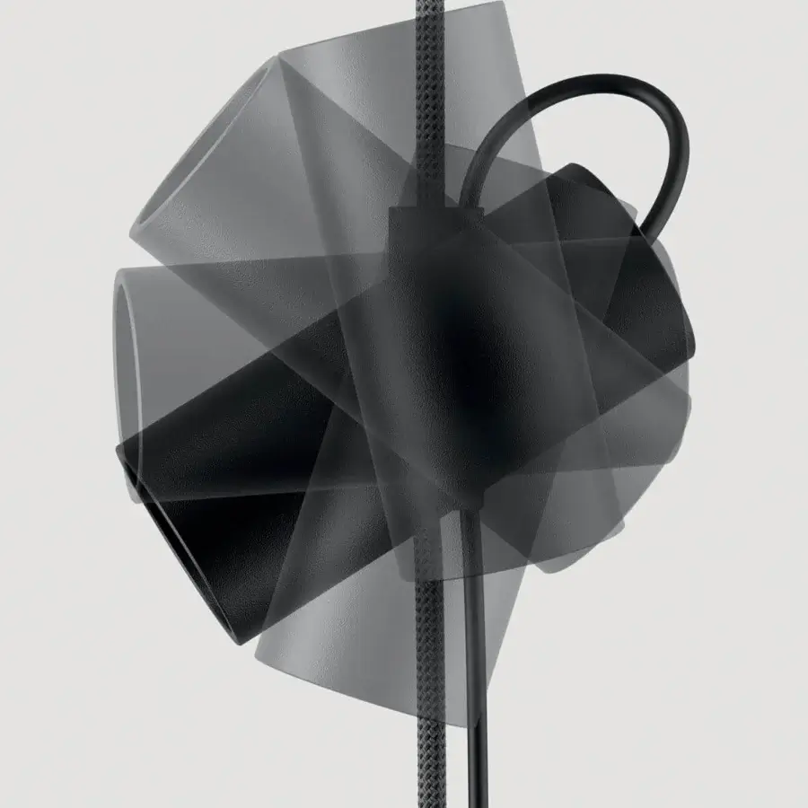 Distinguished Lodes Cima lamp with a cylindrical black metal structure and adjustable braided rope design in a matte finish