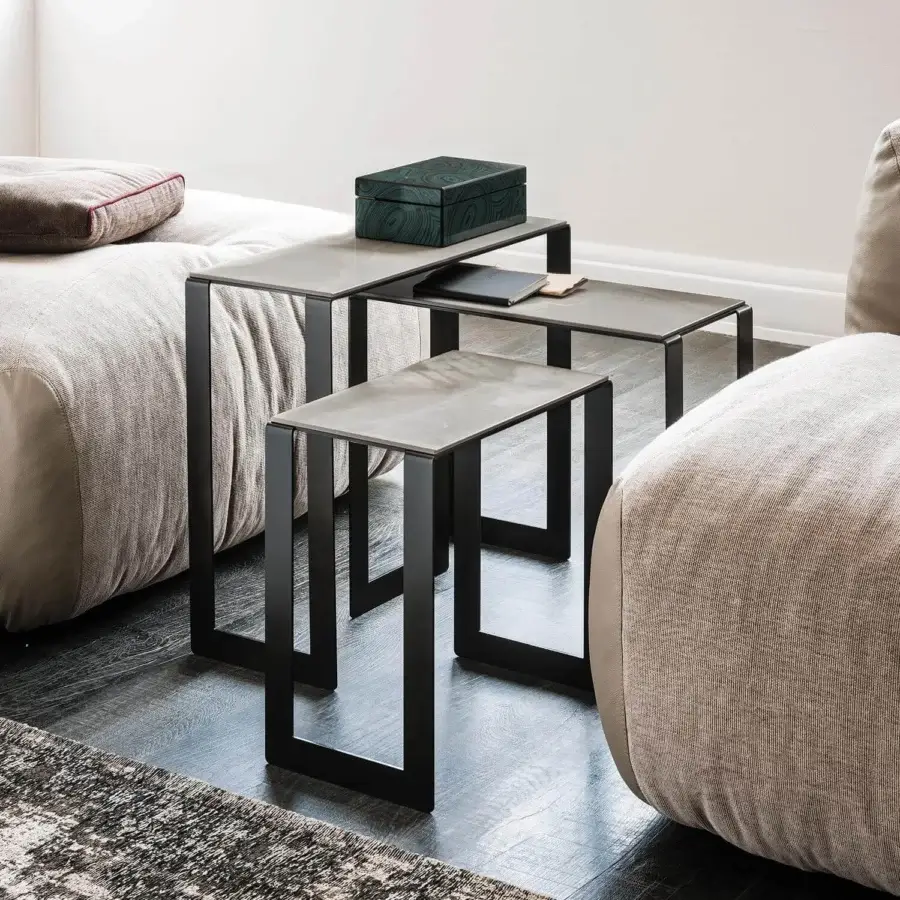 Superior Cattelan Italia Kitano side table with matte black steel and refined ceramic exhibiting marble finishes