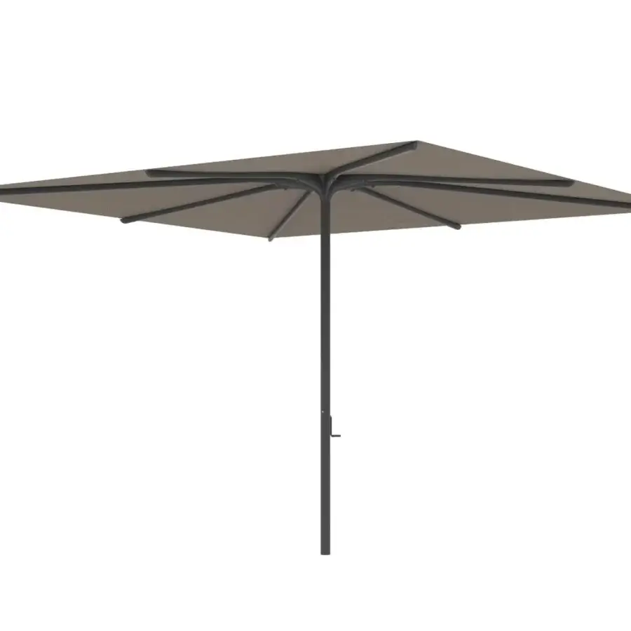 Distinguished Royal Botania Bloom umbrella with a muted beige textile canopy and sleek stainless steel pole crafted in unique aluminum ribs