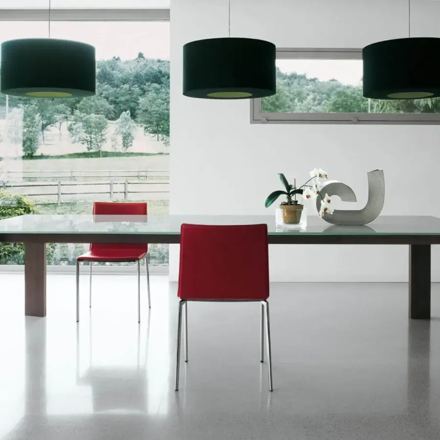 Superior Sovet Italia Toronto table with transparent tempered glass and Wengè-stained oak legs crafted for a lively modern presence