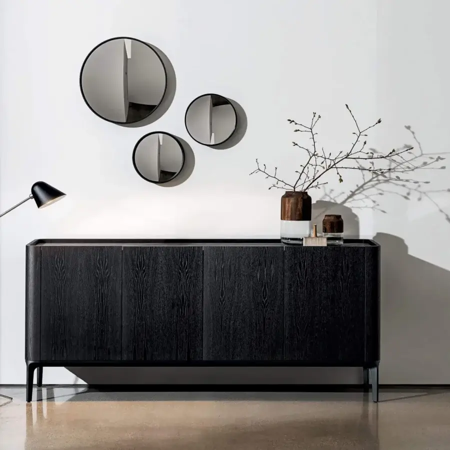 Sophisticated Sovet Italia Madia Slim sideboard crafted in oak veneered mdf with wengé stain and matte finish