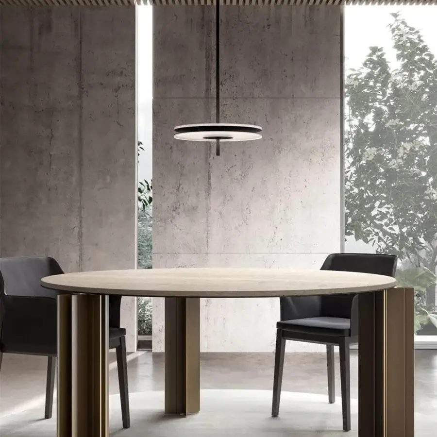 Superior VENICEM Soul suspension lamp with a refined round diffuser in white satin glass and matt black finish