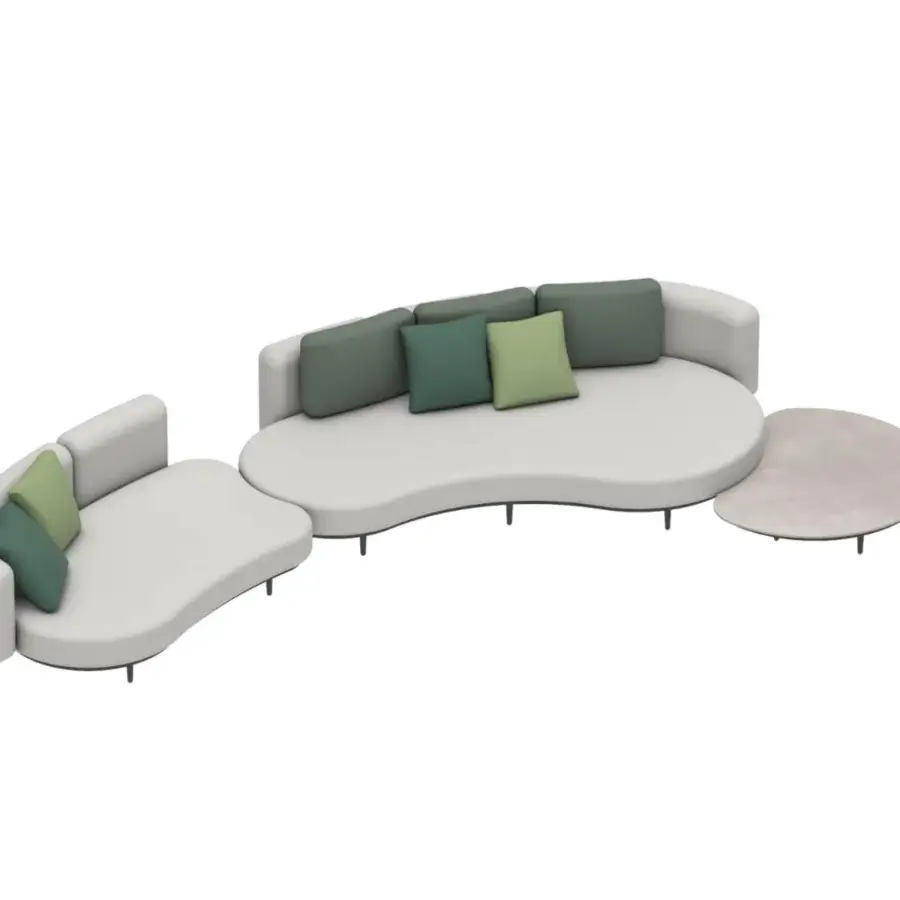 Superior Royal Botania Organix Lounge sectional with light grey organic forms upholstered in matte textile with green cushions