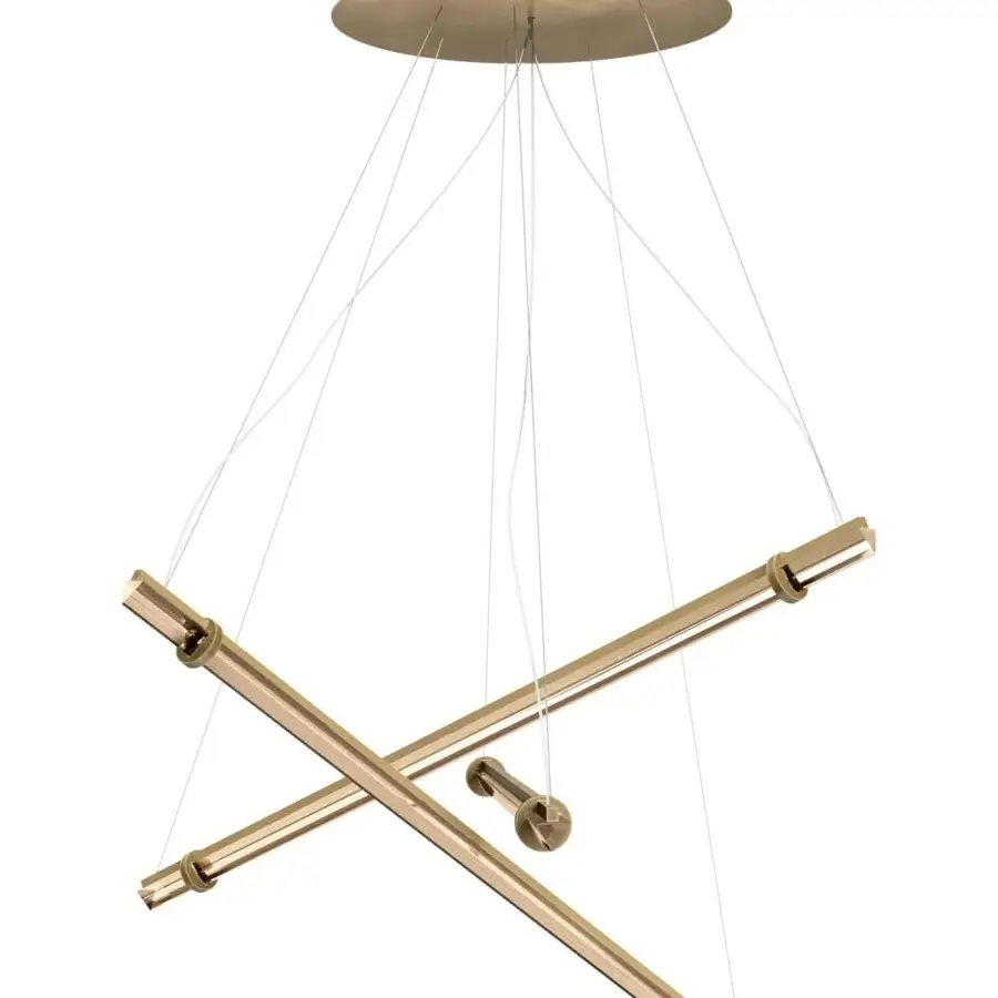 Sophisticated VENICEM Optical Suspension lighting with burnished brass and smoke grey crystal glass trihedron diffusers