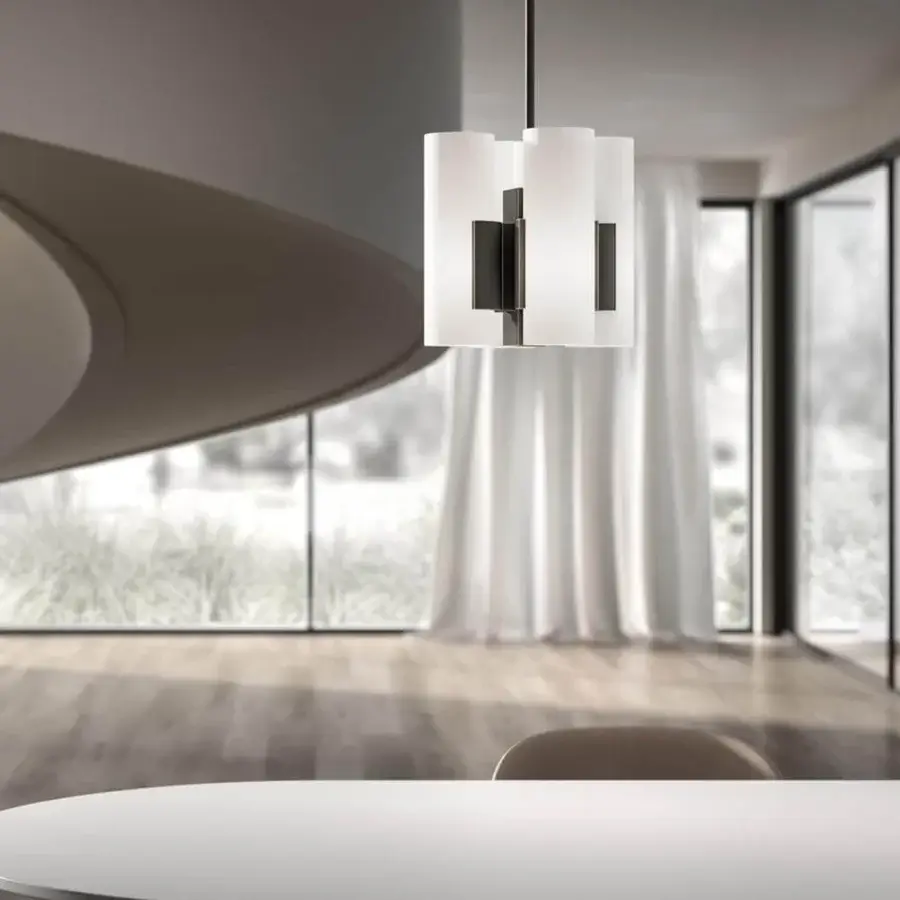 Distinguished VENICEM Unique Suspension Lamp with three cylindrical frosted glass shades and matte black finished metal bars