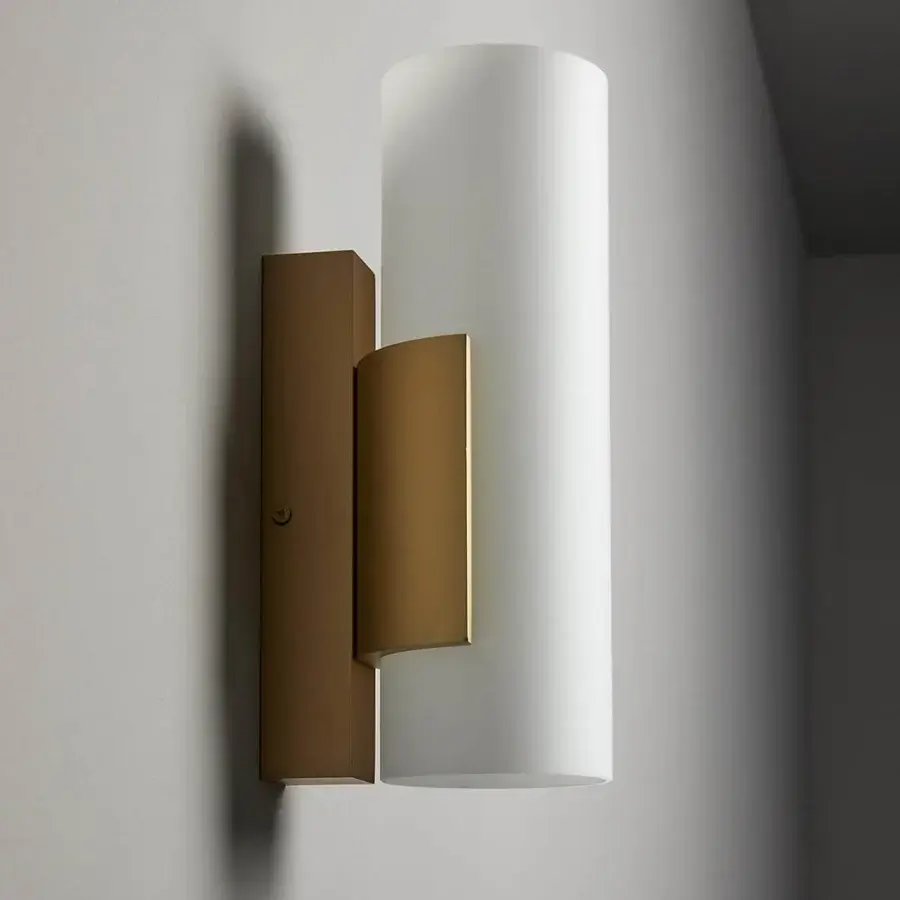 Distinguished VENICEM Unique wall lamp with refined white polished glass diffuser and light burnished brass metal structure