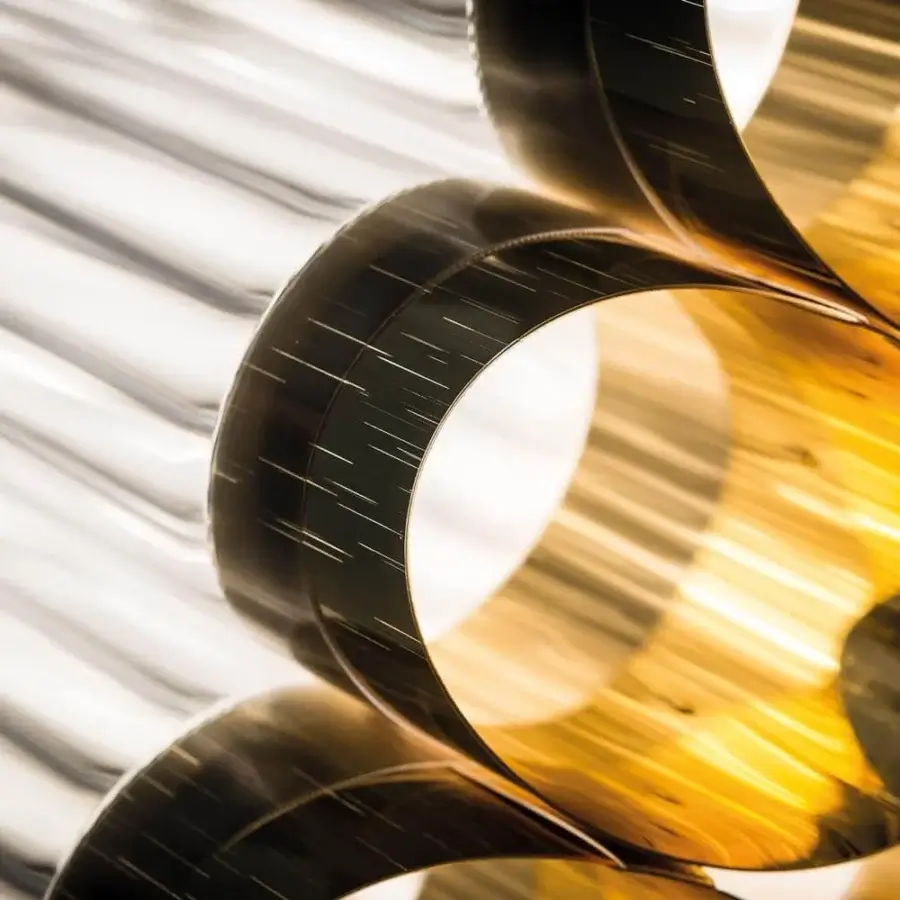 Luxury Slamp Odeon ceiling lamp with concentric crowns of metallic Lentiflex and Goldflex in glossy dark brown and gold
