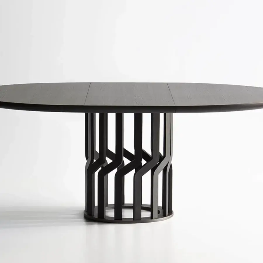 Exceptional Potocco Intreccio table with a circular matte top and woven solid ash wood base crafted in Italy