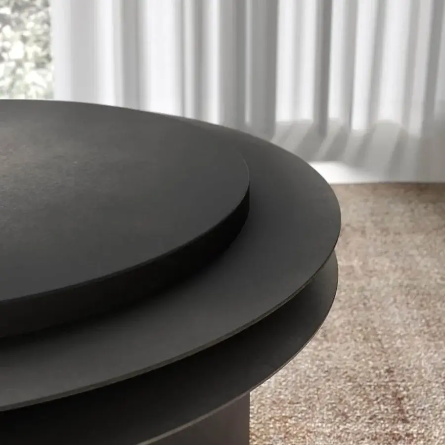 Distinguished VENICEM Ring coffee table with tiered surfaces crafted in burnished metal and dark brown matte finish