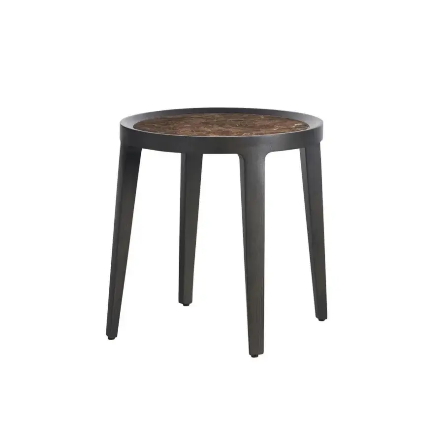 Superior Potocco Spring coffee table with a round marble top and dark finished solid ash base