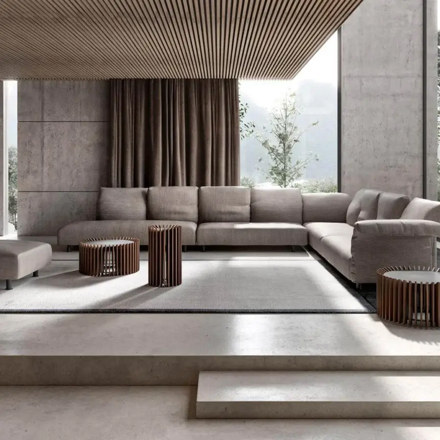 Superior VENICEM Blade coffee table with vertical canaletto walnut blades and blended burnished brass top