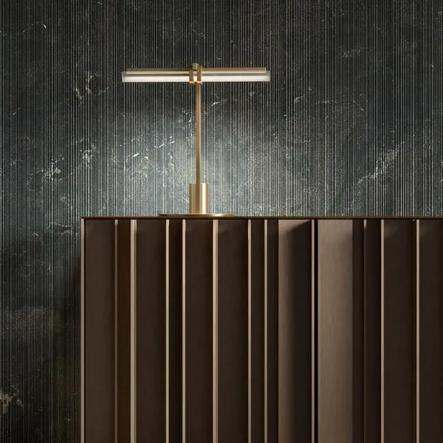 Sophisticated VENICEM Serge sideboard with matt black lacquered body and bronze antique mirror top built with dark bronze striped aluminum profiles