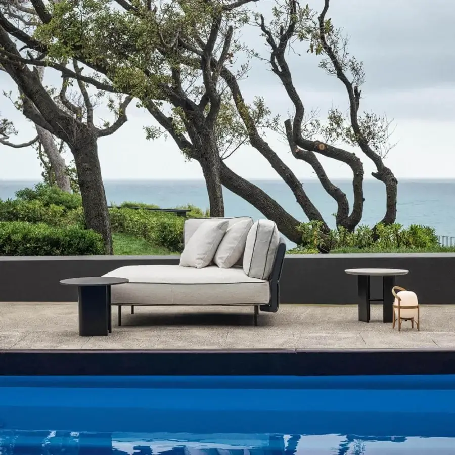 Exceptional Potocco Double L side table with black laminated porcelain and embossed steel sheets built with a black finish
