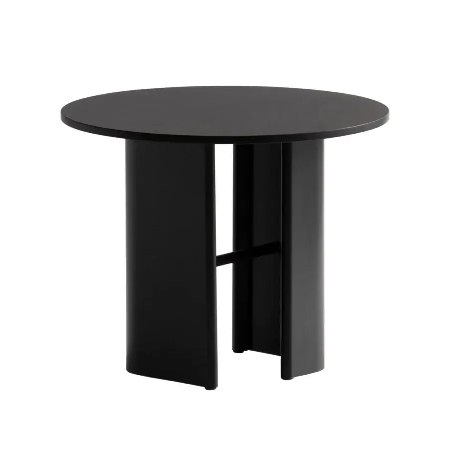 Superior Potocco Double L side table with black laminated porcelain top and embossed black powder-coated steel base