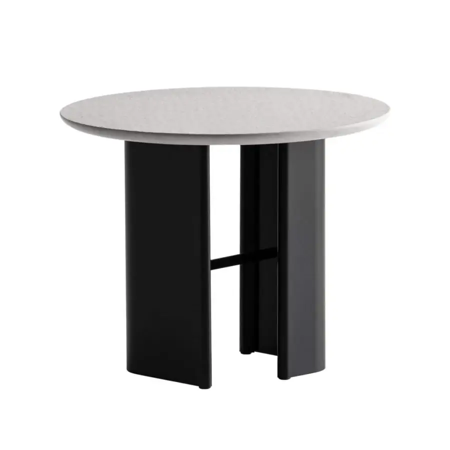 Elegant Potocco Double L side table with light gray natural stone top and black embossed steel base