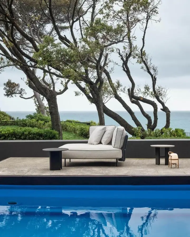 Exceptional Potocco Soul lounger, outdoor seating crafted with interwoven backrest and light beige woven cushions