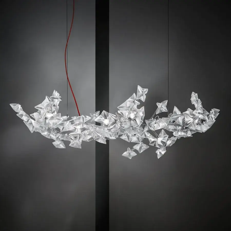 Exceptional Slamp Hanami suspension lamp crafted in silvery-grey Lentiflex® petals with a painted steel frame offering shimmering illumination