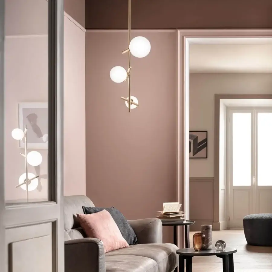 Exclusive Masiero Posy Vert suspension lamp with triplex opal white Murano glass diffusers and a golden metal finish