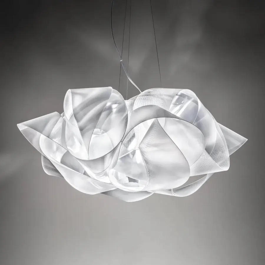 Superior Slamp Fabula suspension lamp crafted in white iridescent Lentiflex® with a matte finish