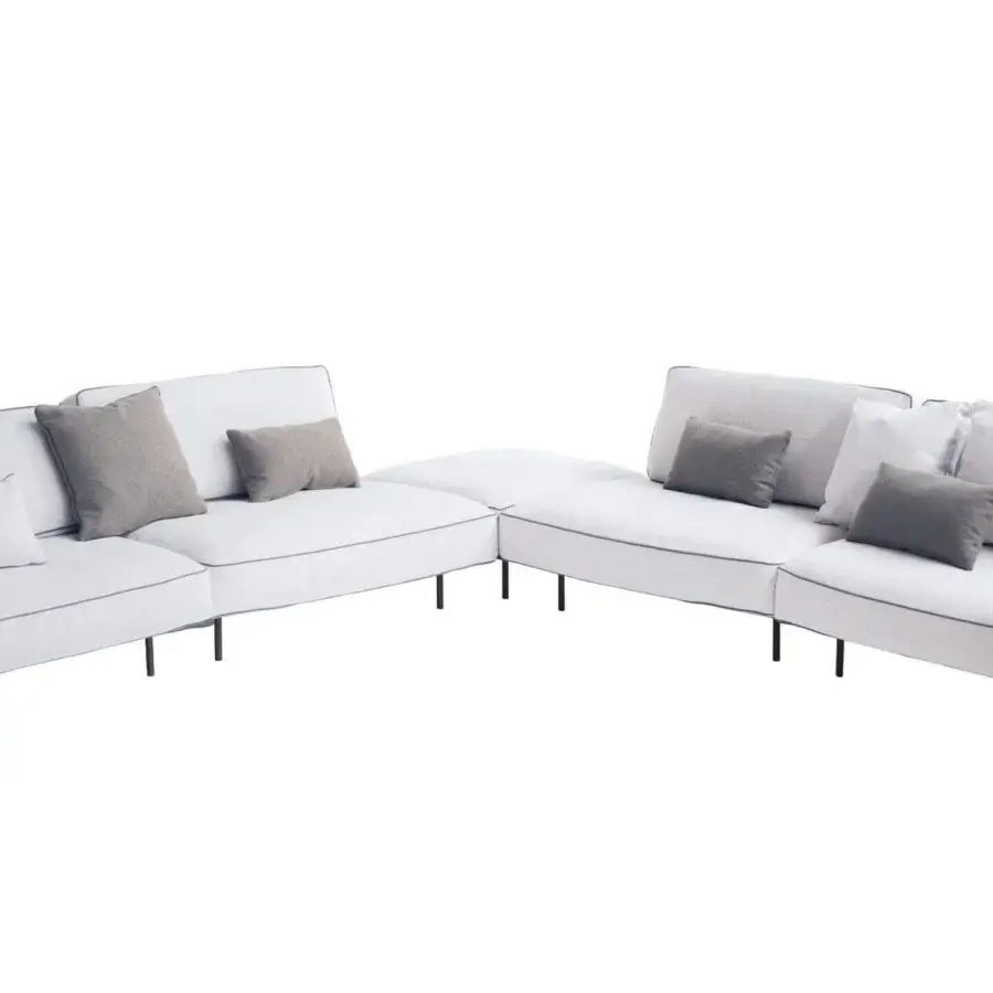 Sophisticated Potocco Soul sectional with dark brown woven backrests, armrests and matte finish outdoor fabric piping